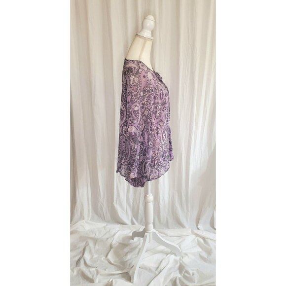Nili Lotan Acaidia Blouse Women Small 100% Silk Purple Paisley Sheer Top Boho - Picture 7 of 16